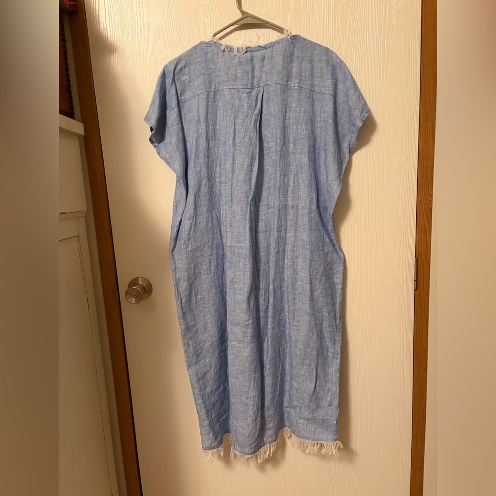 Karyn Seo Linen Embroidered V-Neck Raw Hem Lagenlook Tunic Dress Size Medium - Picture 10 of 12